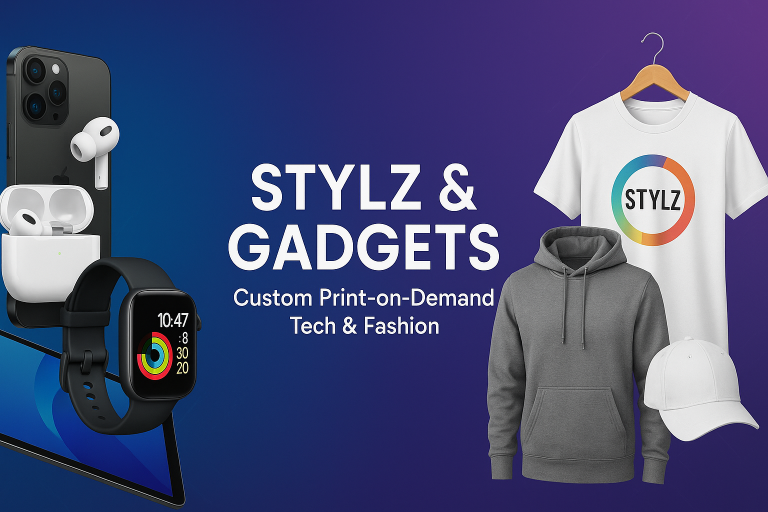 create a bannar for my store in which I sells gadgets and cloths on pod for main bannar